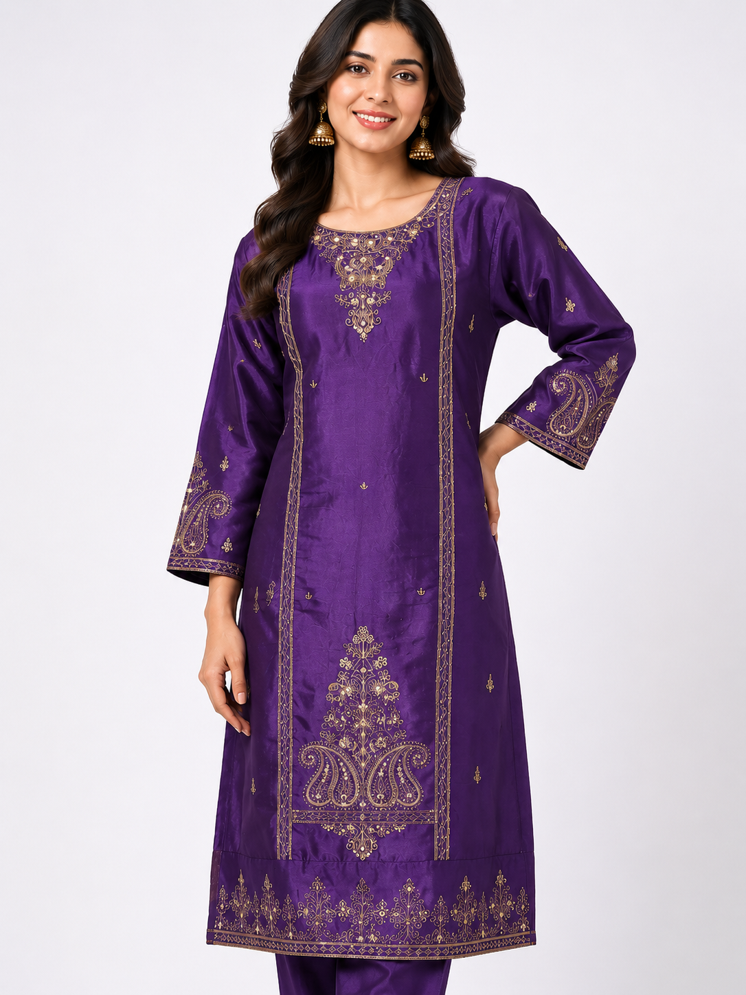 LIBA Women's Royal Purple Embroidered Straight Kurti