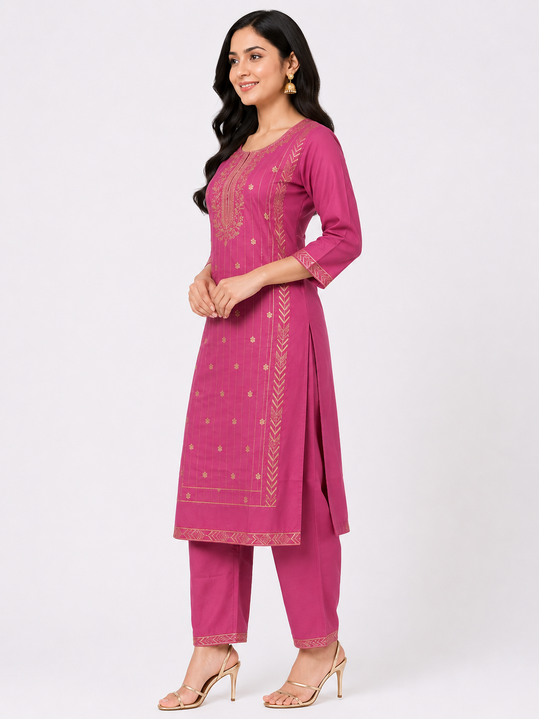 LIBA Women's Rani Pink Embroidered Straight Kurti