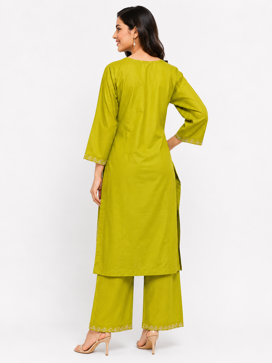 LIBA Women's Lime Green Embroidered Straight Kurti