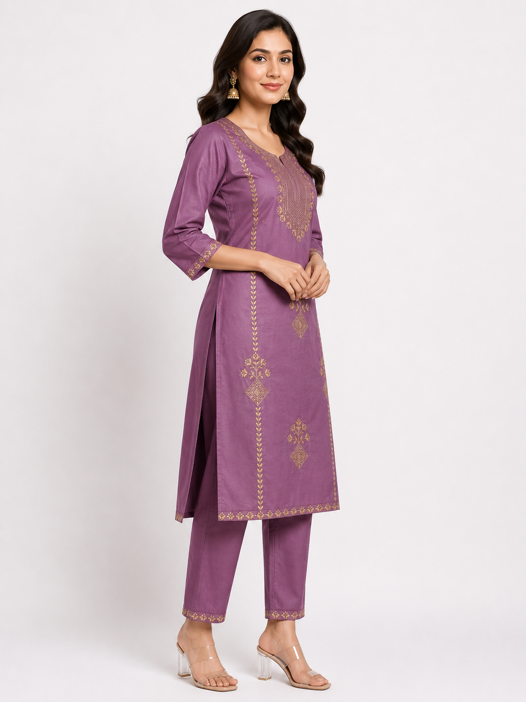 LIBA Women's Mauve Embroidered Straight Kurti