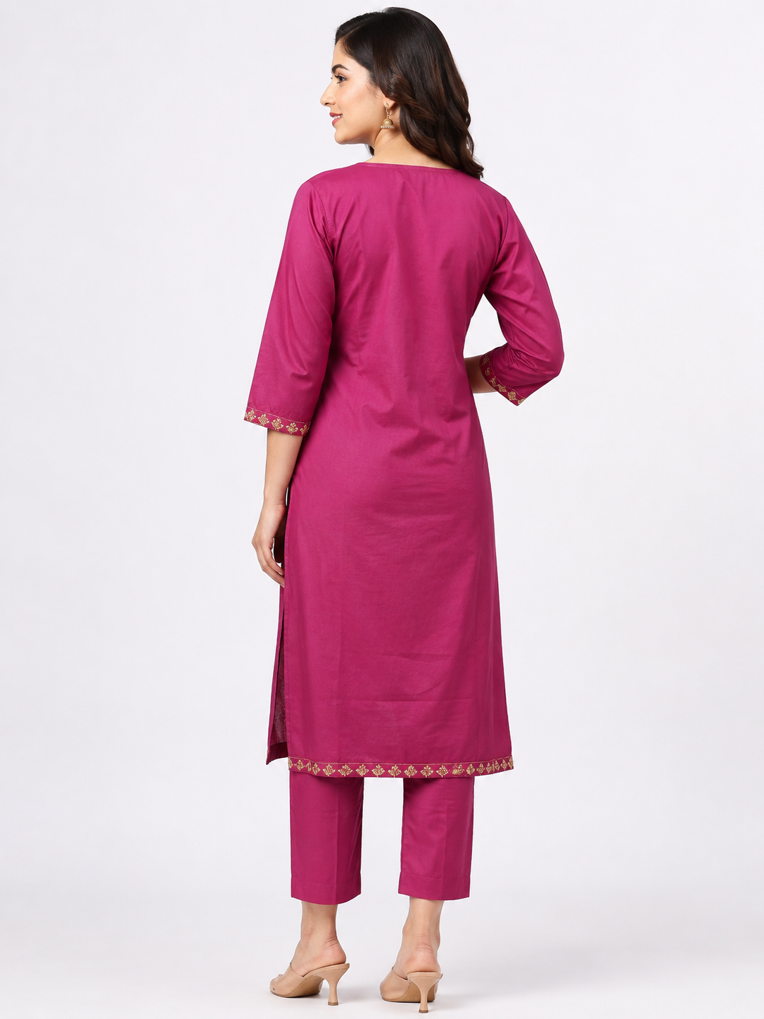 LIBA Women's Fuchsia Pink Embroidered Straight Kurti