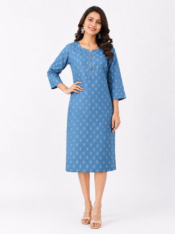 LIBA Women's Powder Blue Printed Straight Kurti