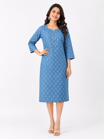 LIBA Women's Powder Blue Printed Straight Kurti