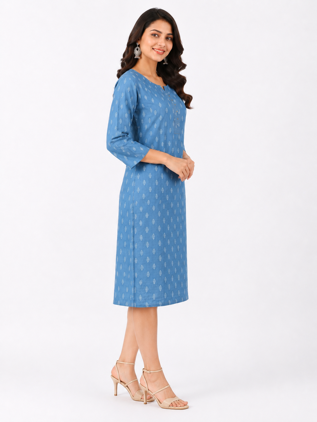 LIBA Women's Powder Blue Printed Straight Kurti