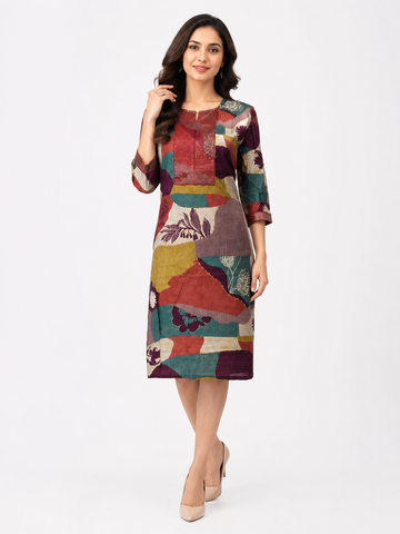 LIBA Women's Multicolor Abstract Printed Straight Kurti
