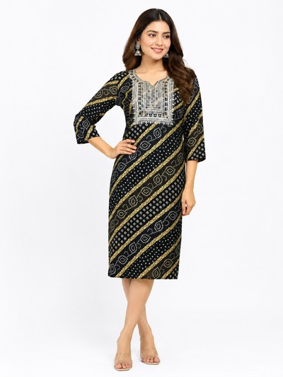 LIBA Women's Black Printed Straight Kurti
