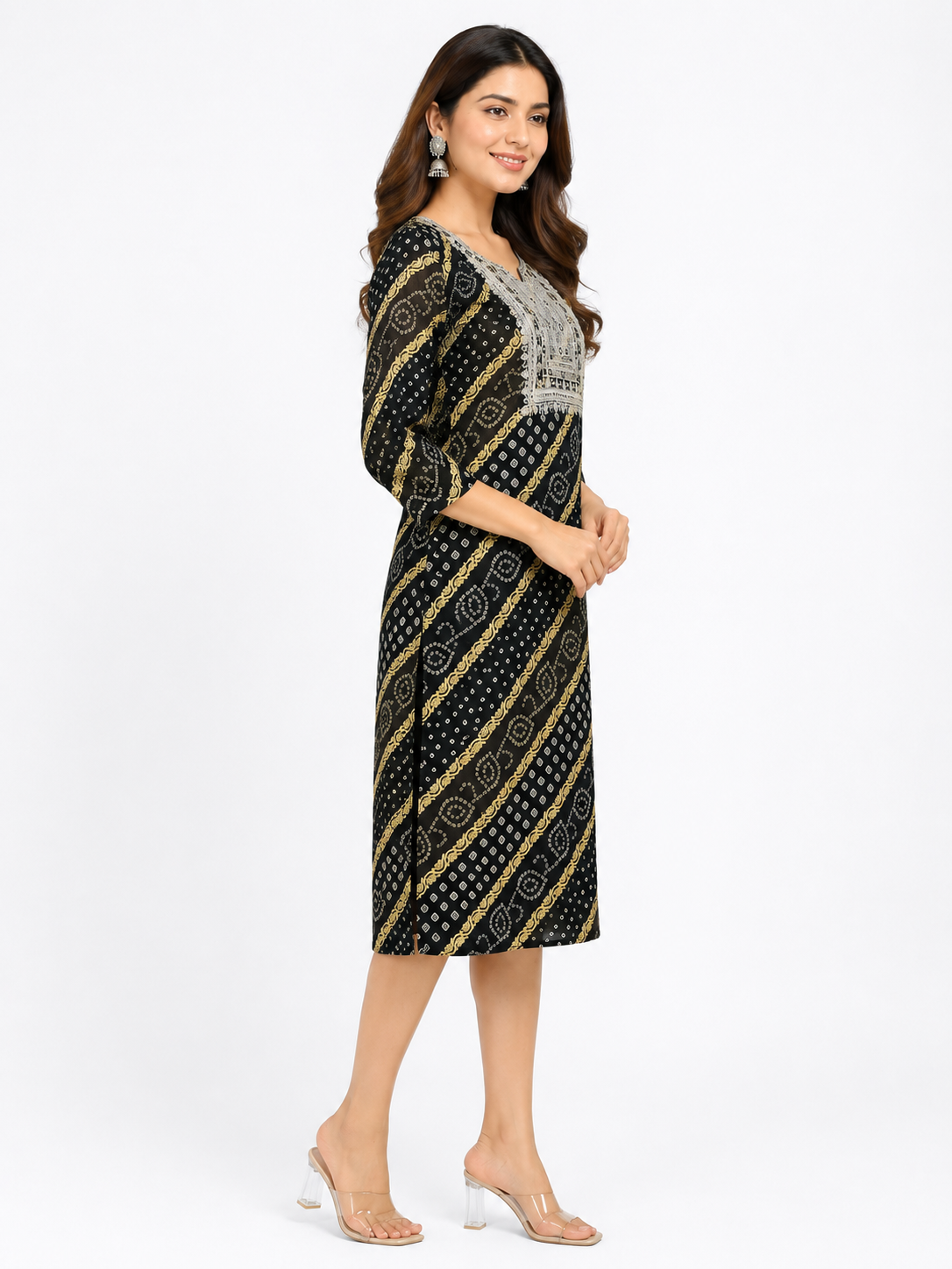 LIBA Women's Black Printed Straight Kurti